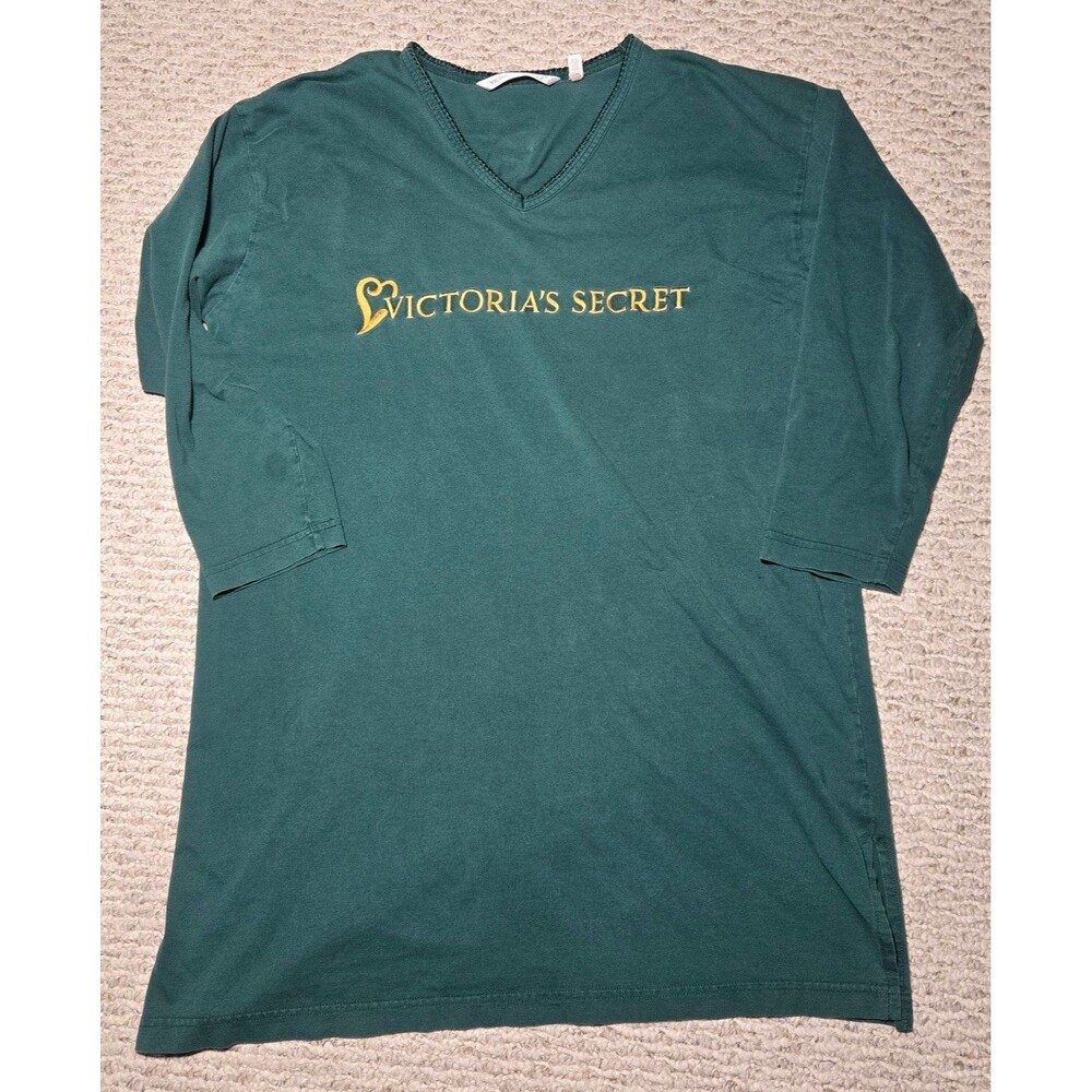 Vintage Victoria's Secret long-sleeve cotton V-neck sleep shirt Green Medium